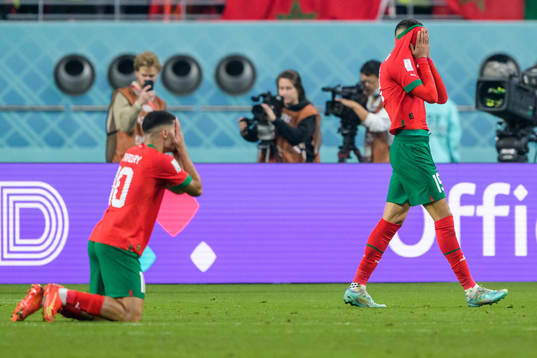 Anass Zaroury and Youssef En-Nesyri of Morocco look dejected
