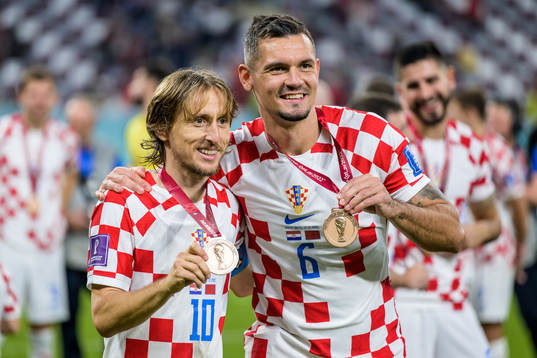 Luka Modric and Dejan Lovren of Croatia celebrate