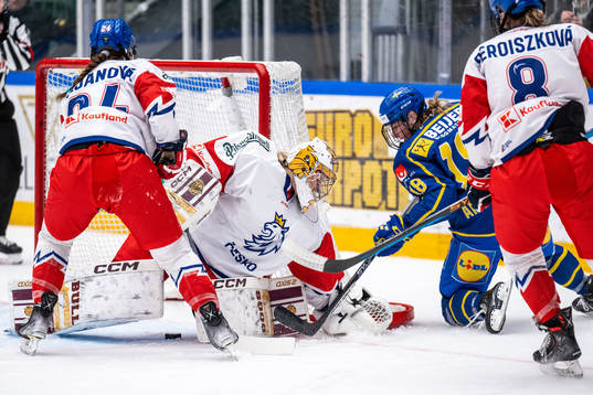 Goaltender Blanka Skodova of Czech Republic and Jenny