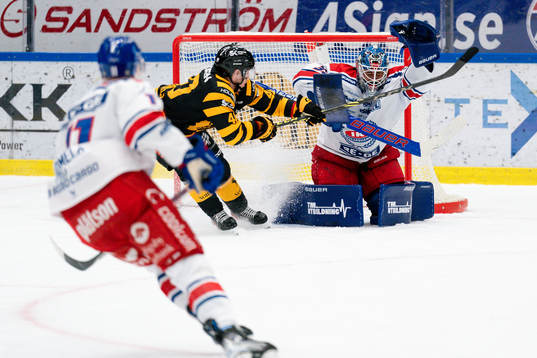 Skellefteås Andreas Wingerli och Oskarshamns målvakt Joe