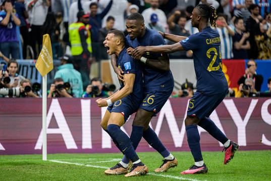 Kylian Mbappe, Marcus Thuram and Jules Kounde of France