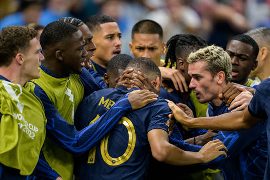 Kylian Mbappe of France celebrate with teammates