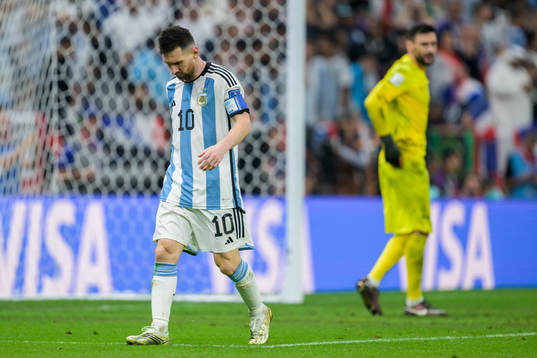 Lionel Messi of Argentina looks dejected