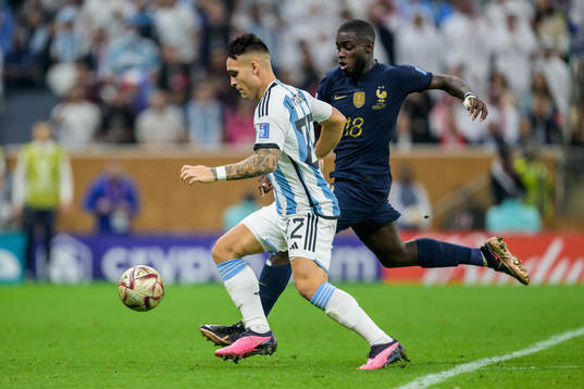 Lautaro Martinez of Argentina and Dayot Upamecano of France