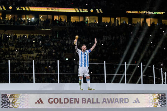 Lionel Messi of Argentina with his Golden Ball Award