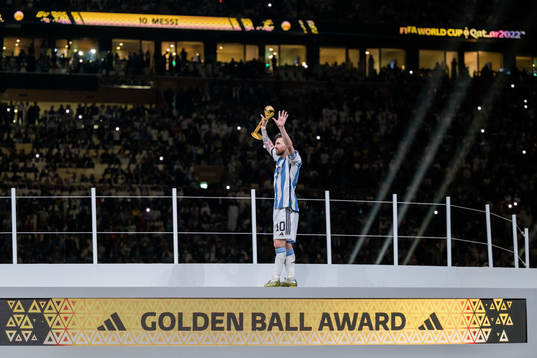 Lionel Messi of Argentina with his Golden Ball Award