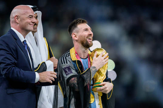 Gianni Infantino, president of FIFA, and Lionel Messi of