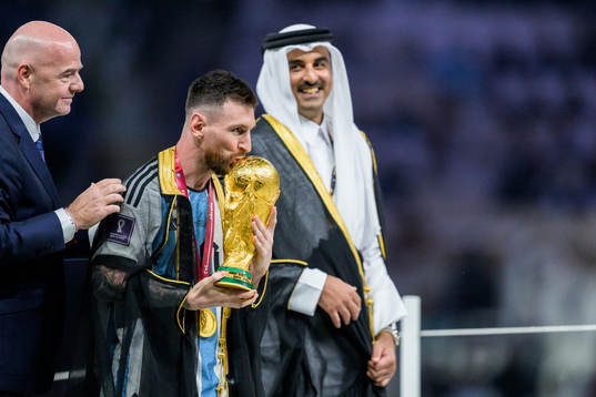 Gianni Infantino, president of FIFA, and Lionel Messi of