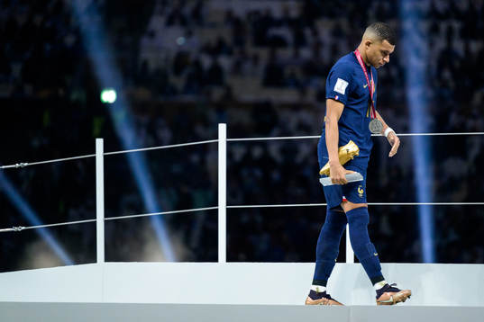 Kylian Mbappe of France looks dejected
