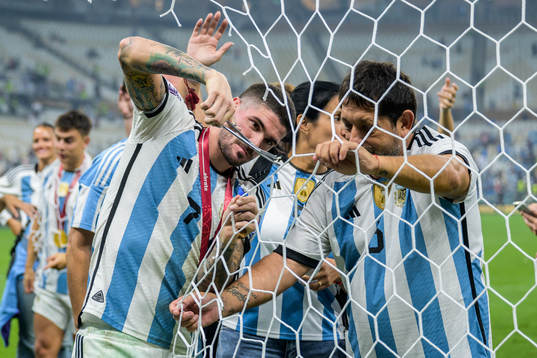 Rodrigo de Paul of Argentina cut the net of the goal