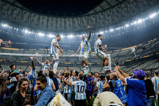 Paulo Dybala and Rodrigo de Paul of Argentina celebrate