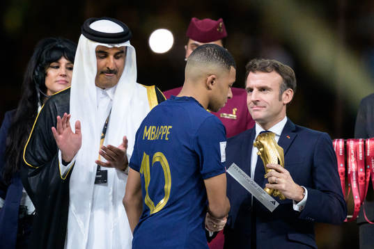 Kylian Mbappe of France and Emmanuel Macron, President of