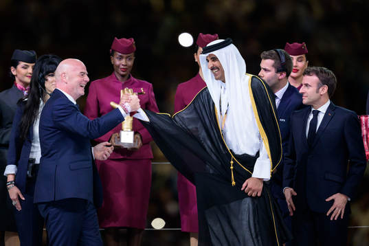 Gianni Infantino, president of FIFA, and Tamim bin Hamad Al