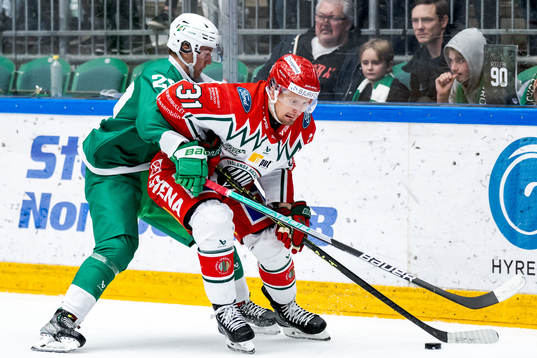 Rögles Linus Sjödin och Frölundas Nicklas Lasu