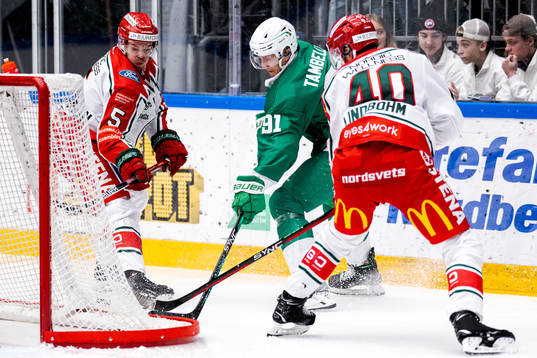Frölundas Filip Johansson och Petteri Lindbohm mot Rögles