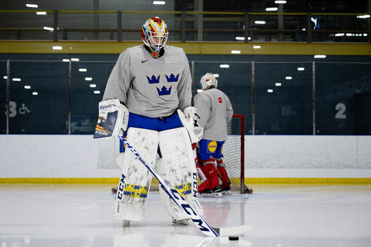 Goaltender Carl Lindbom of Sweden