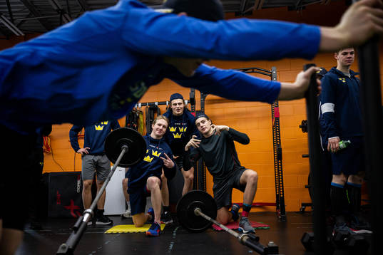 Goaltender Marcus Brännman , Milton Oscarson and Leo