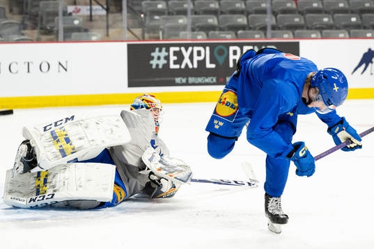 Goaltender Carl Lindbom of Sweden