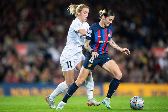 Mimmi Larsson of FC Rosengård and Mapi Leon of Barcelona