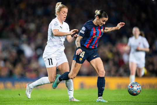 Mimmi Larsson of FC Rosengård and Mapi Leon of Barcelona