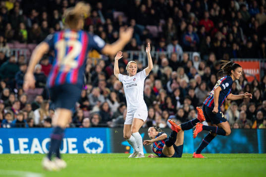 Mimmi Larsson of FC Rosengård reacts and Nuria Rabano of
