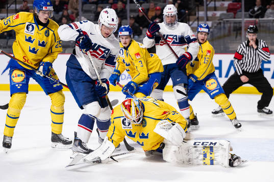 Goaltender Carl Lindbom of Sweden