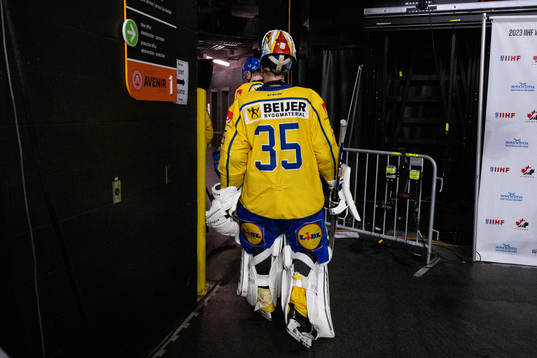 Goaltender Carl Lindbom of Sweden