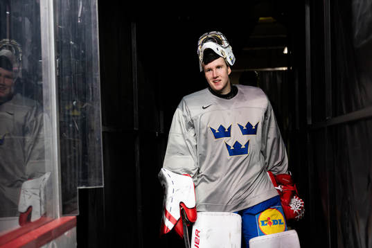 Goaltender Marcus Brännman of Sweden