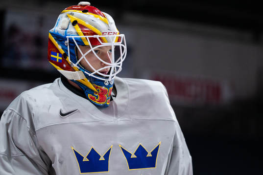 Goaltender Carl Lindbom of Sweden