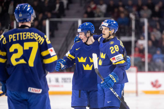 Simon Robertsson of Sweden celebrate with Ludvig Jansson