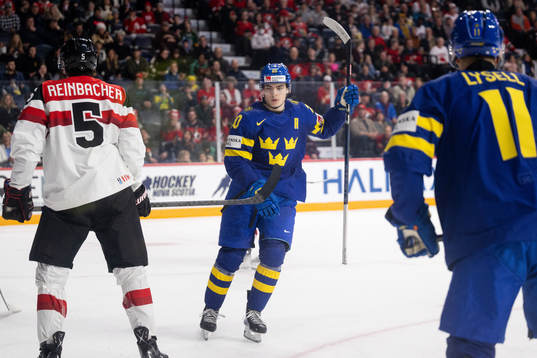 Liam Öhgren of Sweden celebrates the 7-0 goal
