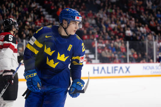 Liam Öhgren of Sweden celebrates the 7-0 goal