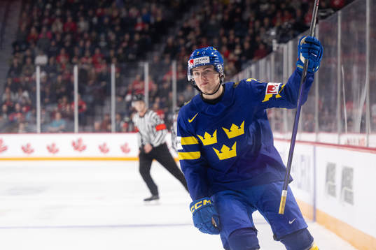 Calle Odelius of Sweden celebrates the 8-0 goal