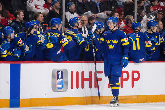 Filip Bystedt of Sweden celebrates the 10-0 goal