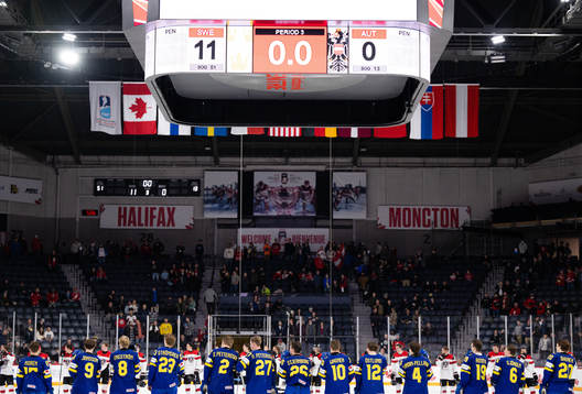 Players of Sweden celebrate the 11-0 win