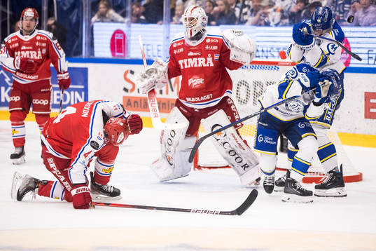 Timrås målvakt Jacob Johansson och Tim Erixon och