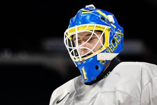 Goaltender Ian Blomquist of Sweden at a practice session