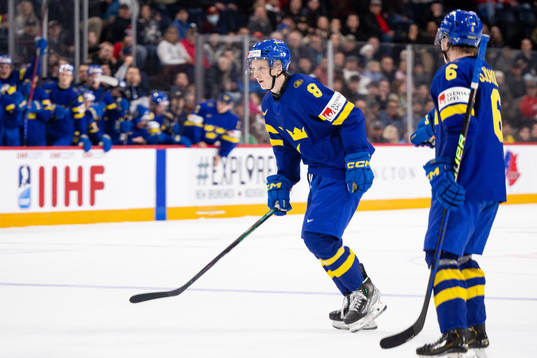 Adam Engström of Sweden celebrates the 0-1 goal