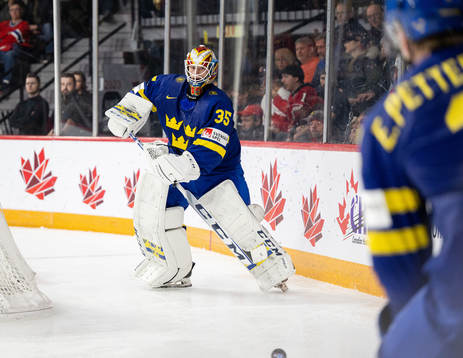 Goaltender Carl Lindbom of Sweden