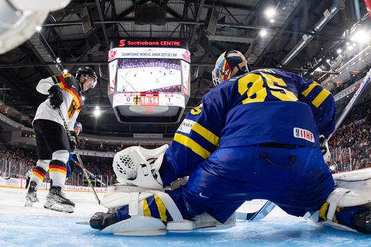 Goaltender Carl Lindbom of Sweden