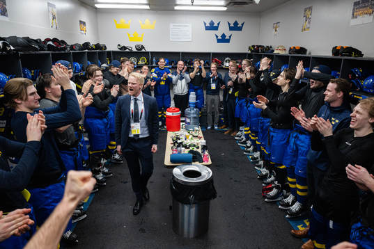 Adam Almqvist, video coach of Sweden celebrates with the