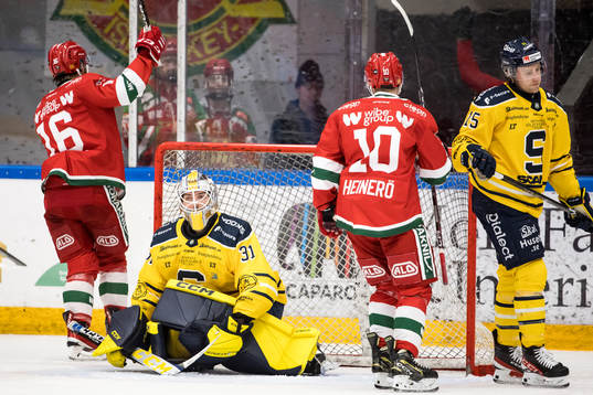 Södertäljes målvakt Nikita Tolopilo deppar