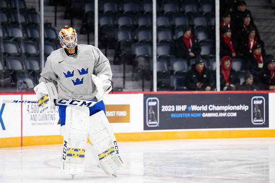 Goaltender Carl Lindbom of Sweden