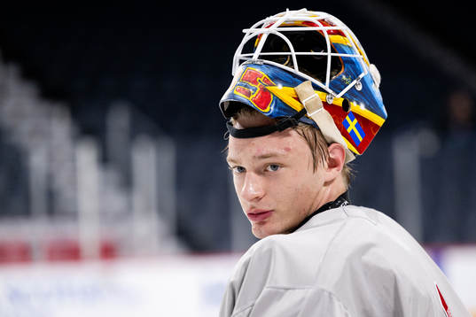 Goaltender Carl Lindbom of Sweden