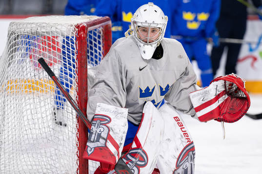 Goaltender Marcus Brännman of Sweden