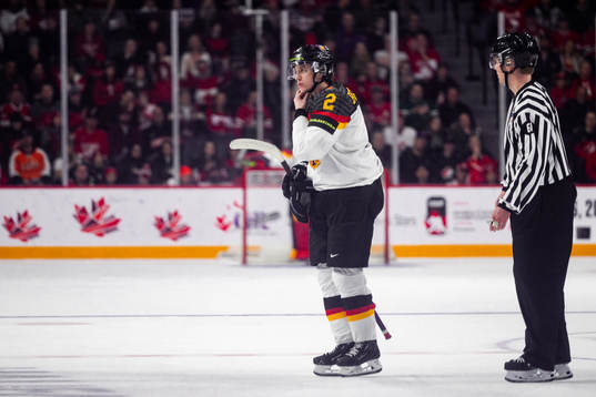 Rayan Bettahar of Germany leaves the ice