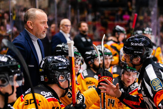 Luleås tränare Thomas Berglund och domare Johan Wedin