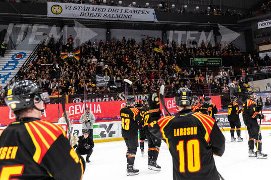 Brynäs spelare jublar med supportrarna