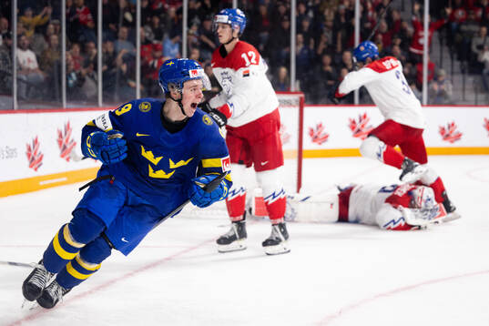 Ludvig Jansson of Sweden celebrates the 3-2 goal