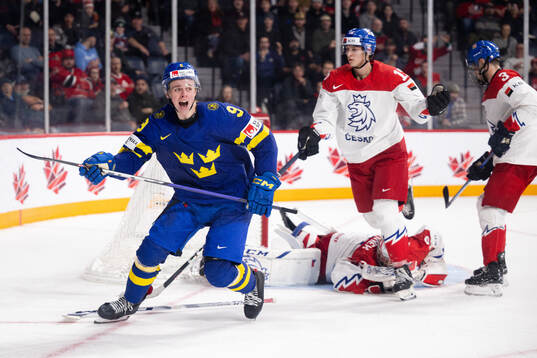 Ludvig Jansson of Sweden celebrates the 3-2 goal